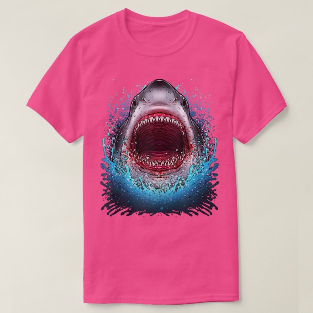 T-shirt Great White Shark Open Mouth Teeth Beach Ocean Ani (Design devant)