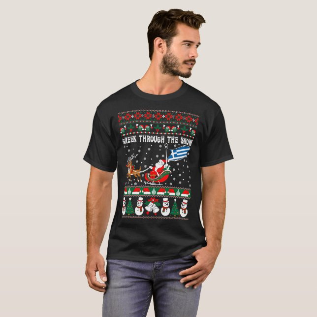 T-shirt Grec par le chandail laid de Noël de neige (Devant entier)