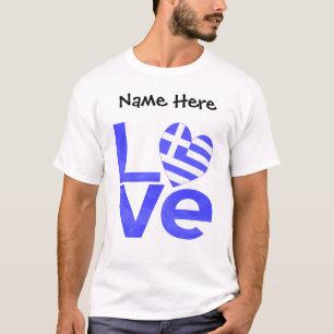 T-shirt Grèce Bleu amour Drapeau de coeur personnalisé