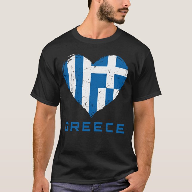 T-shirt Grèce Drapeau Coeur désespéré Hommes Noirs (Devant)