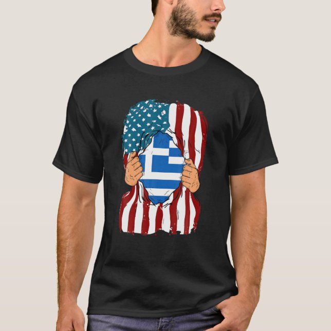 T-shirt Grèce Drapeau de sang en moi Accueil Fierté Grèce  (Devant)