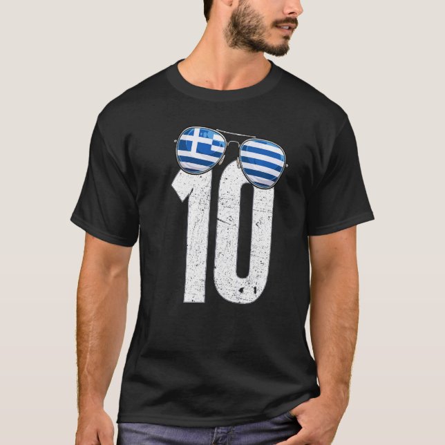 T-shirt Grèce Joueur de football Numéro 10 drapeau grec (Devant)