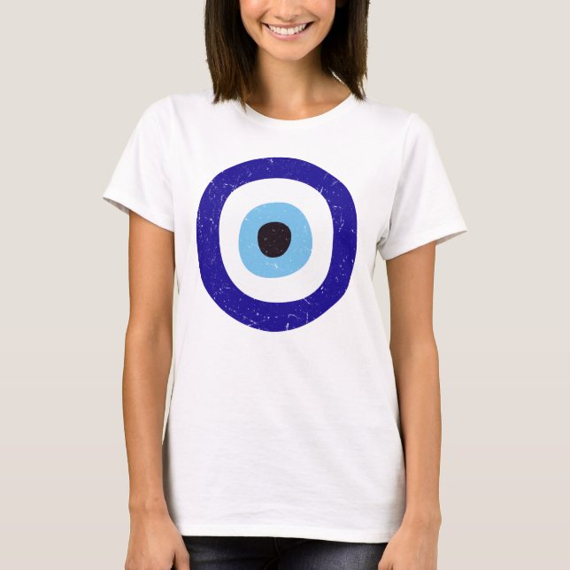 T-shirt Grèce Mal Eye Distressed Design Blanc féminin (Devant)