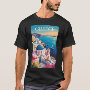 T-shirt Grèce Santorin Illustration Voyage Art Vintage