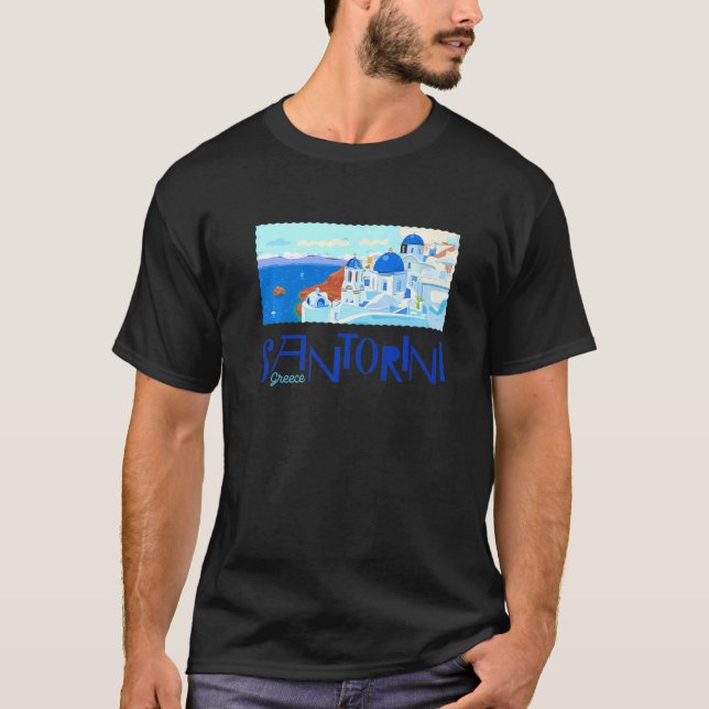 T-shirt Grèce Santorin Skyline Maisons Blanches Et Bleues  (Devant)