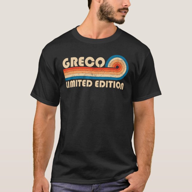 T-shirt GRECO Nom de famille Retro Vintage 80s 90s Anniver (Devant)