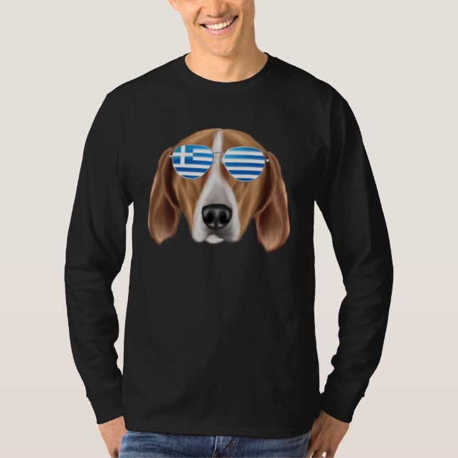 T-shirt Greek Flag English Foxhound Dog Greece Pocket (Devant)