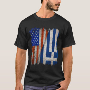 T-shirt GREEK ROOTS Half American Flag USA GREECE FLAG