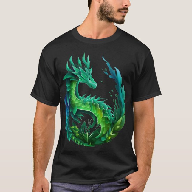 T-shirt Green Abstrait Dragon Nature Design (Devant)