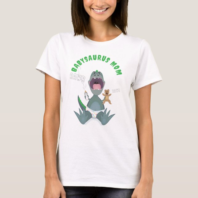 T-shirt Green Babysaurus Mom T-rex  (Devant)