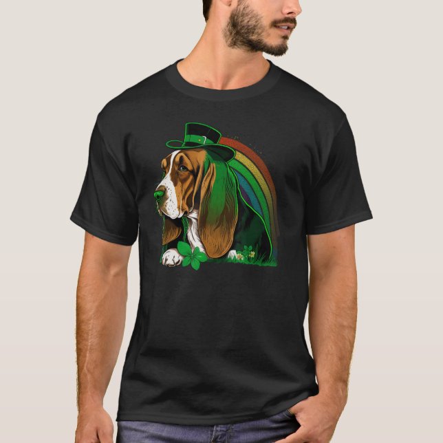 T-shirt Green Basset Hound shamrock on St Patricks Day Bas (Devant)