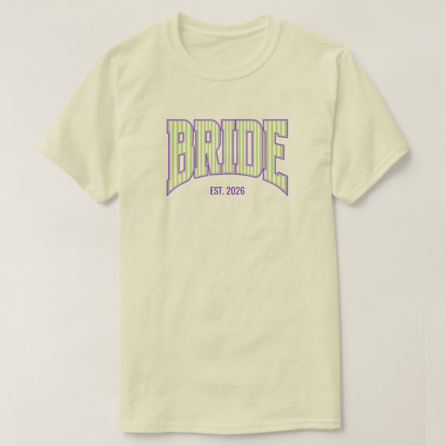 T-shirt Green + Beige Stripe Purple Varsity BRIDE (Design devant)