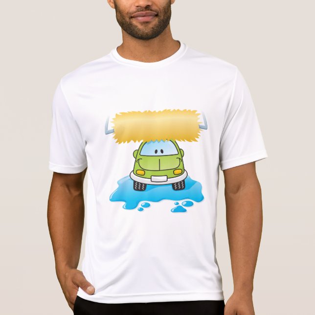 T-shirt Green Cartoon Car Wash Happy Little Car (Devant)
