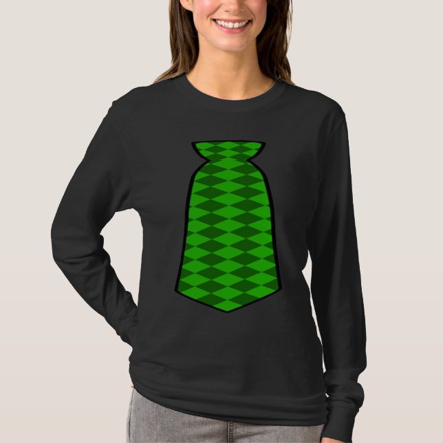 T-shirt Green Checkerboard Neck Tie St Patrick's Day Tuxed (Devant)