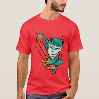 T-shirt Green comic frog comes through cracks for men wome