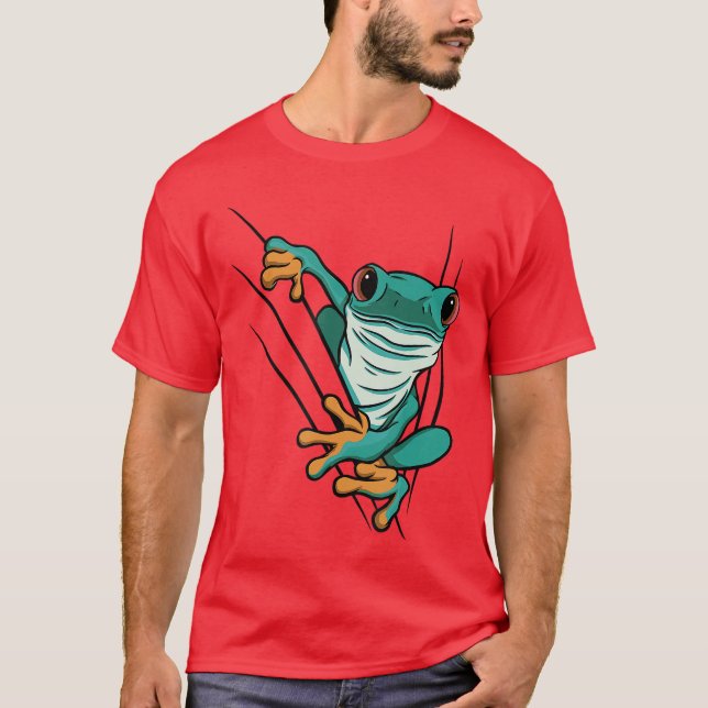T-shirt Green comic frog comes through cracks for men wome (Devant)