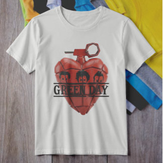 T-shirt Green Day Red Heart Grenade Punk Rock