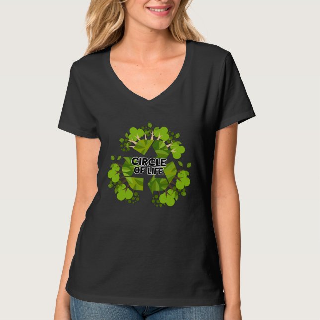 T-shirt Green Earth Day Circle Of Life Trees With Recycle  (Devant)