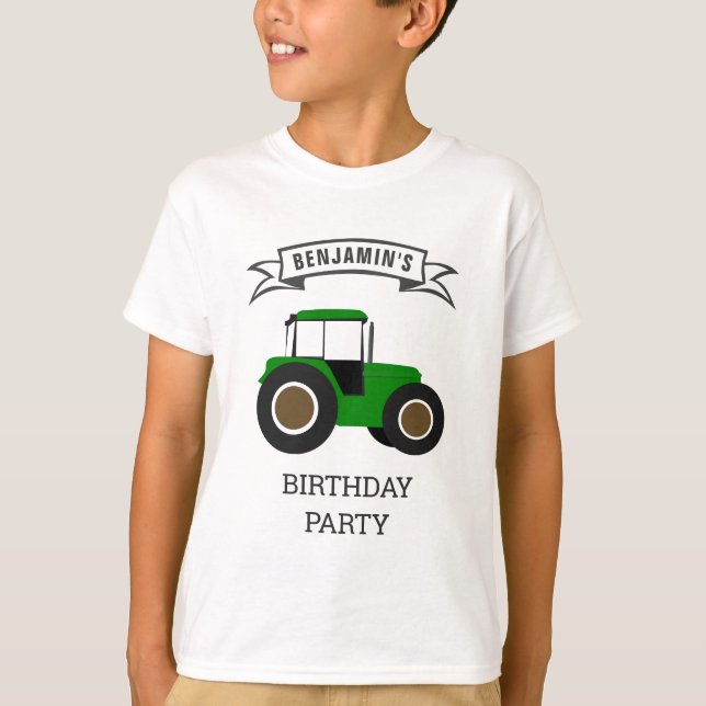 T-shirt Green Farm Tractor Anniversaire de enfant Party (Devant)