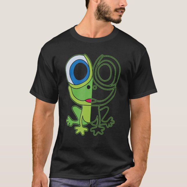 T-shirt Green frog with big eyes animal motif with toad (Devant)