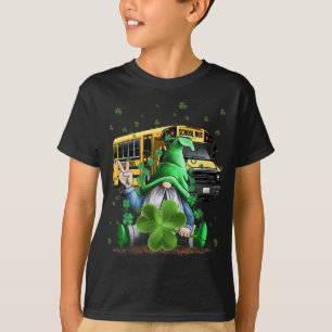 T-shirt Green Gnomes Bus School Conducteur Et Shamrock St 