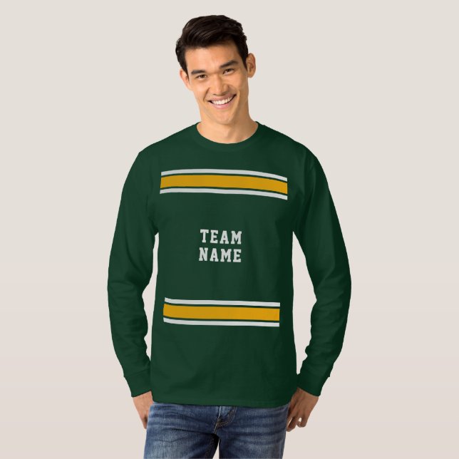 T-shirt Green Gold White Sports Jersey Team Long Sleeve (Devant entier)