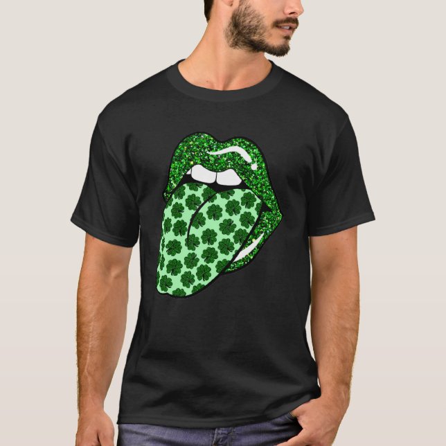 T-shirt Green Lips Mouth Shamrock Tongue Out Saint Patrick (Devant)