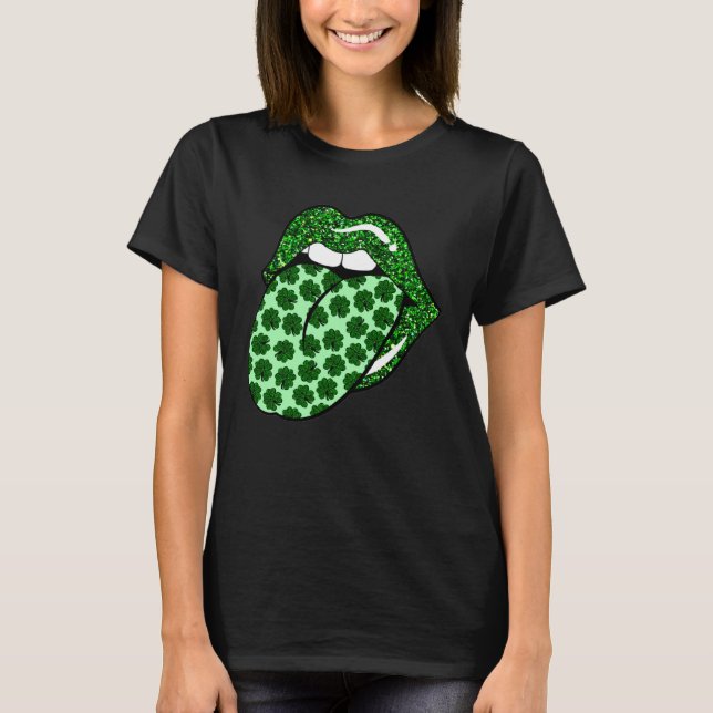 T-shirt Green Lips Mouth Shamrock Tongue Out Saint Patrick (Devant)