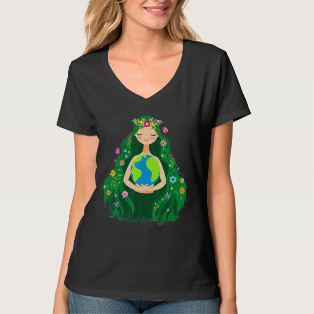 T-shirt Green Mother Earth Day Gaia Save Our Planet Women  (Devant)