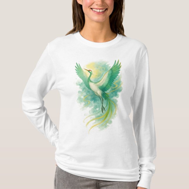 T-shirt 【Green Phoenix Bird Long Sleeve T-Shirt】 (Devant)