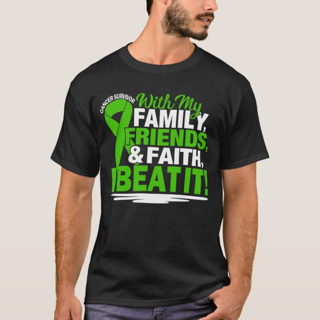 T-shirt Green Ribbon Cancer Survivor Friends Family Faith (Devant)