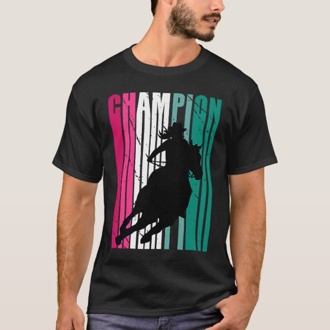 T-shirt Green Rodeo Champion Cowgirl on Horse Barrel Racin (Devant)