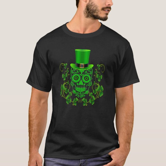T-shirt Green Saint Patricks Day Sugar Skull (Devant)