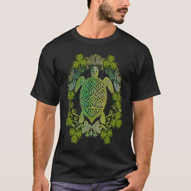 T-shirt Green Sea Turtle Mandala Irish Shamrock C St Patri (Devant)