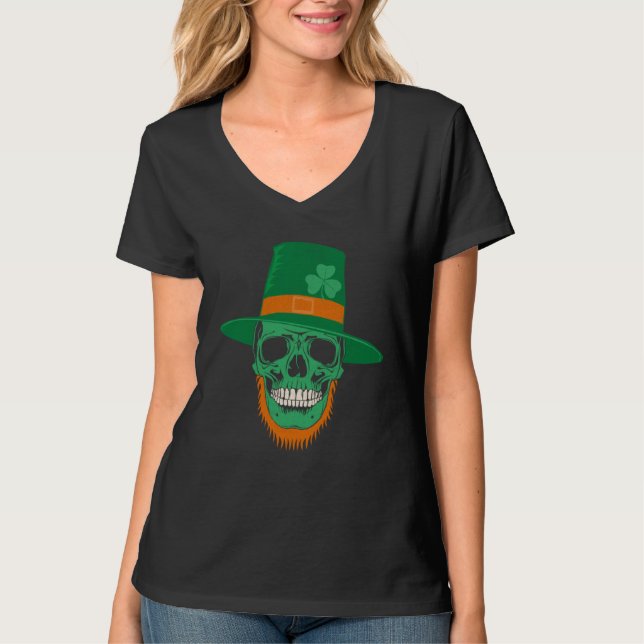 T-shirt Green Shamrock Skull Irish Flag Ireland St Patrick (Devant)