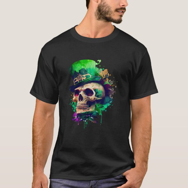 T-shirt Green Shamrock Skull Irish Ireland St Patricks Day (Devant)