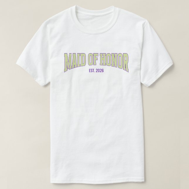 T-shirt Green + Tan Stripe Purple MAID OF HONOR  (Design devant)