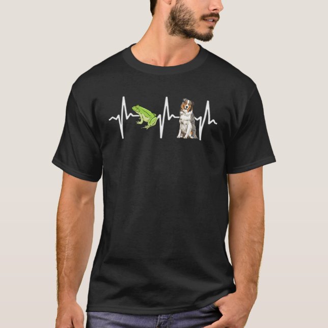 T-shirt Green Tree Frog Australian Shepherd Heartbeat (Devant)