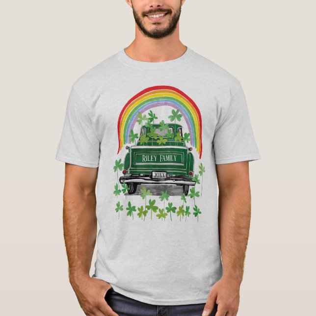 T-shirt Green Vintage Truck Shamrock Rainbow Nom (Devant)