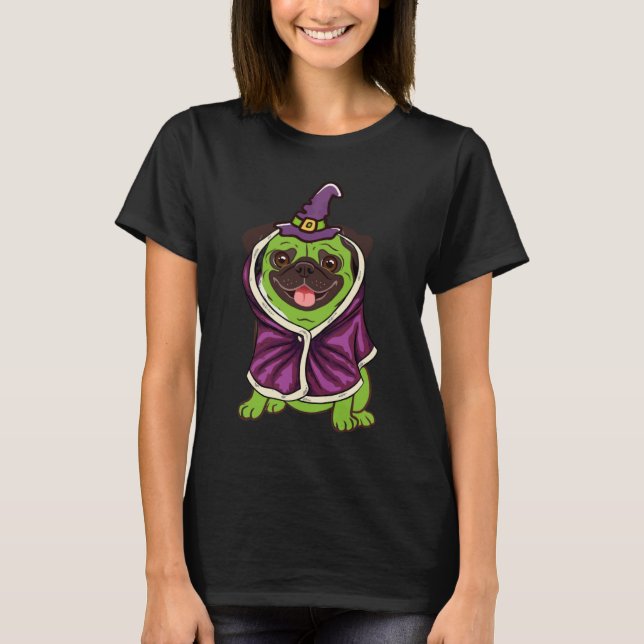 T-shirt Green Witch Pug Cute Dog Halloween Costume Pug o w (Devant)