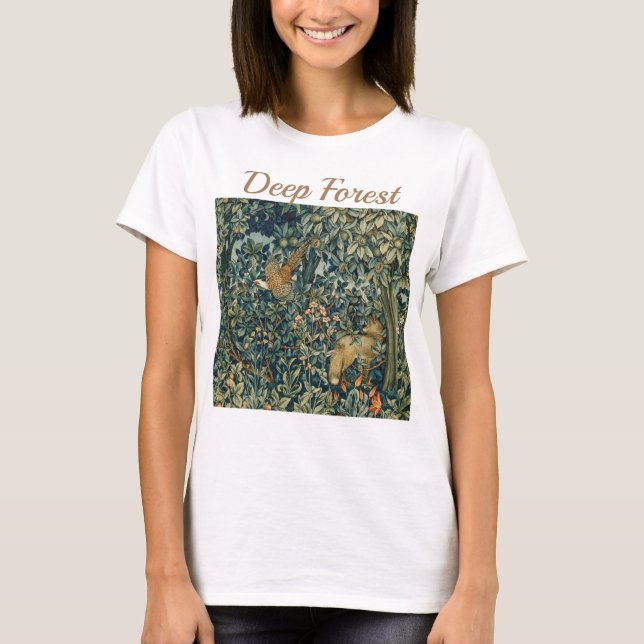 T-shirt GREENERY, FOREST ANIMALS Pheasant, Fox, Green Flor (Devant)