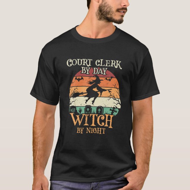 T-shirt Greffier De Jour Sorcière De Nuit Halloween (Devant)