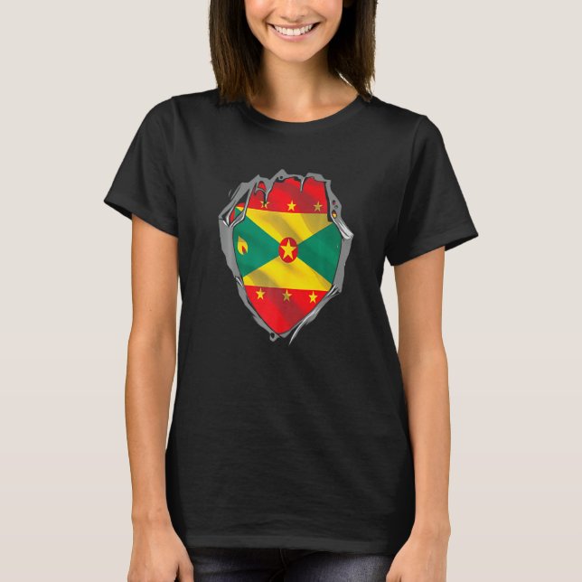 T-shirt Grenada Heart Cutout With Grenadian Flag On Grenad (Devant)