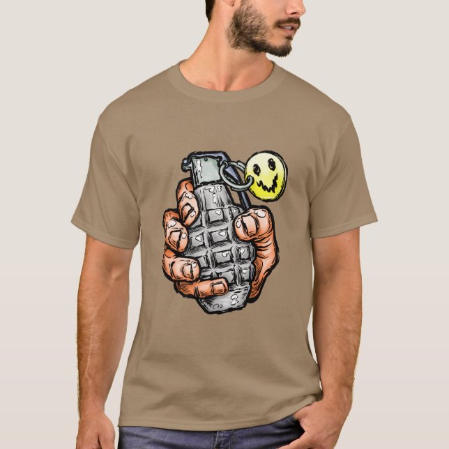 T-shirt Grenade À La Main Avec Un Visage Heureux, Style Co (Devant)