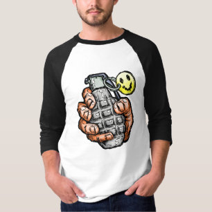 T-shirt Grenade À La Main Avec Un Visage Heureux, Style Co
