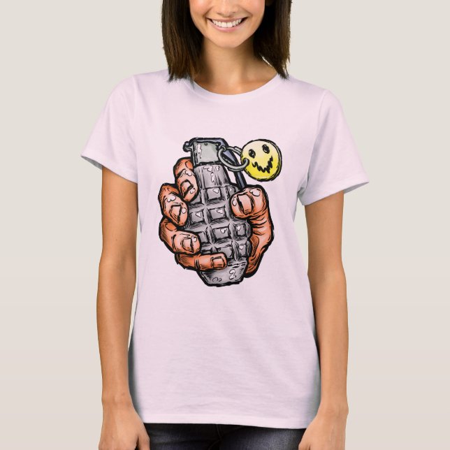 T-shirt Grenade À La Main Avec Un Visage Heureux, Style Co (Devant)