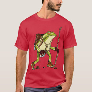 T-shirt grenouille à randonnée avec sac à dos et bâton