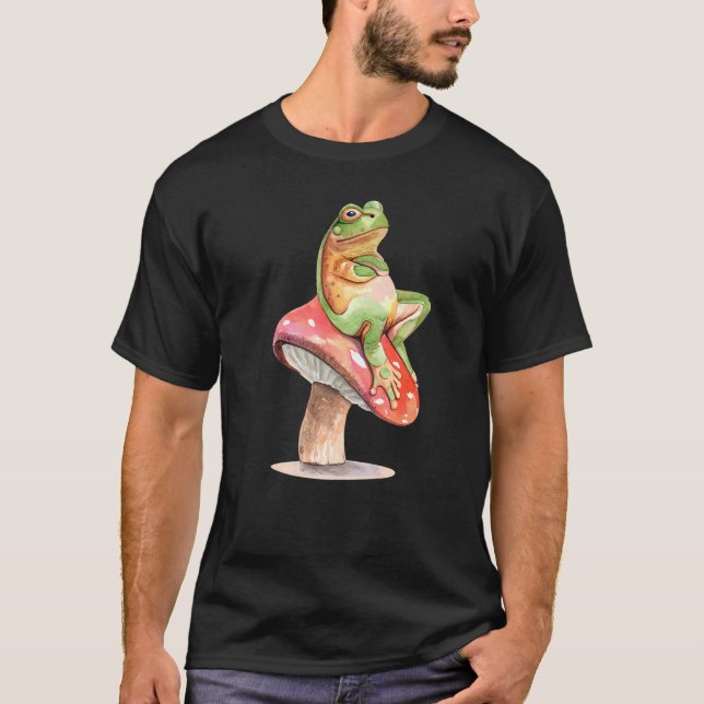 T-shirt Grenouille Assis Sur Champignons Amusants Cute Fro (Devant)