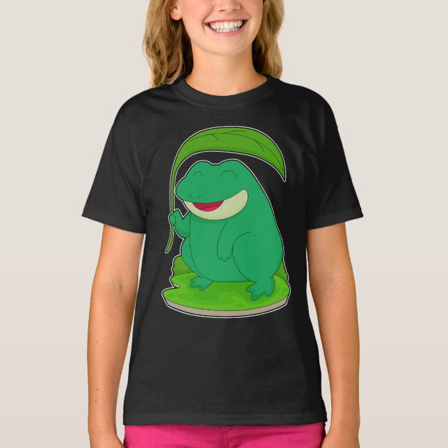 T-shirt Grenouille avec feuille comme parasol (Devant)