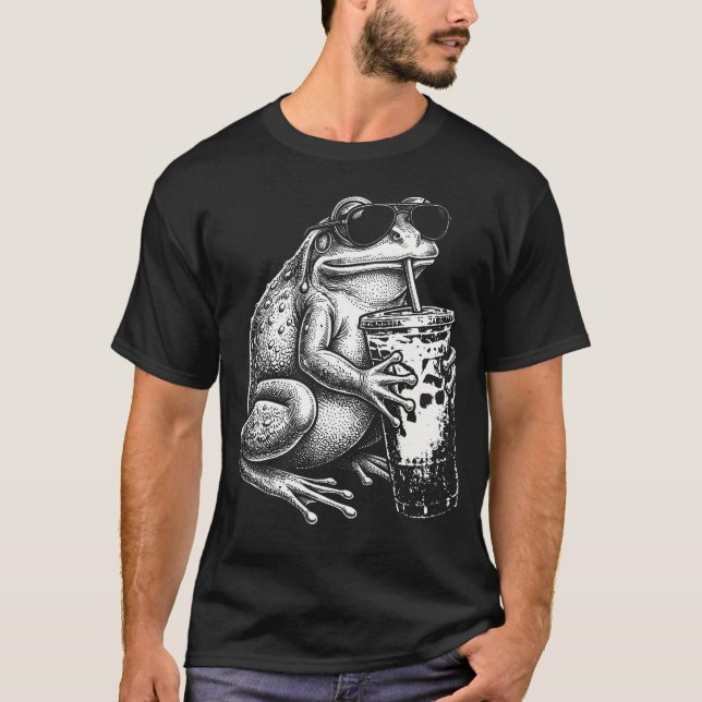 T-shirt Grenouille buvant un café glacé, drôle d'animal (Devant)